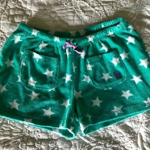 Mini Boden Girls Toweling Shorts (green w/stars)